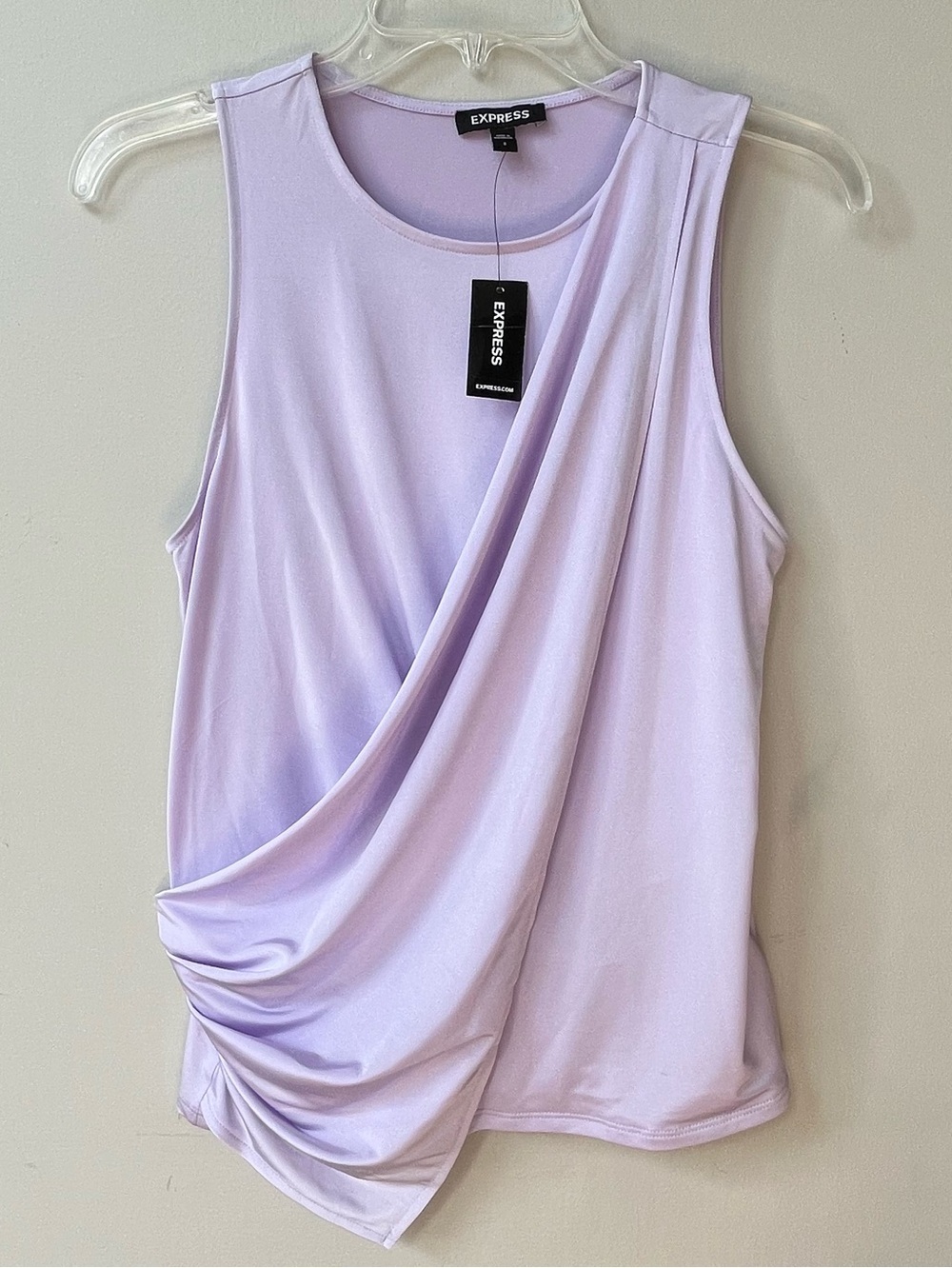 Express NWT Lavender Asymmetrical Draped Surplice Sleeveless Top Womens Small